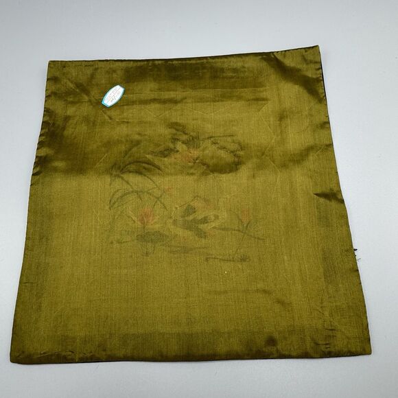 Vtg Chinese Silk Art Embroidered Square Green Frameable Panel Ducks on Lily Pond - Picture 5 of 6